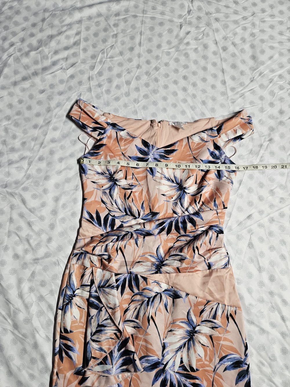 VENUS Peach and Blue Floral Off-Shoulder High-Low Dress - Picture 4 of 8